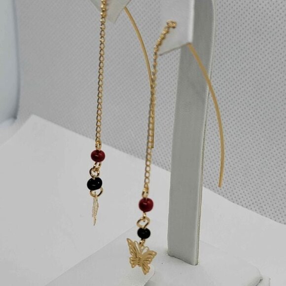 Brazilian 18k Gold Filled Butterfly Beaded Earrings - Picture 2 of 4